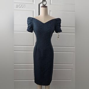 Teal Vintage 80's Off-the-shoulder Sheath Dress